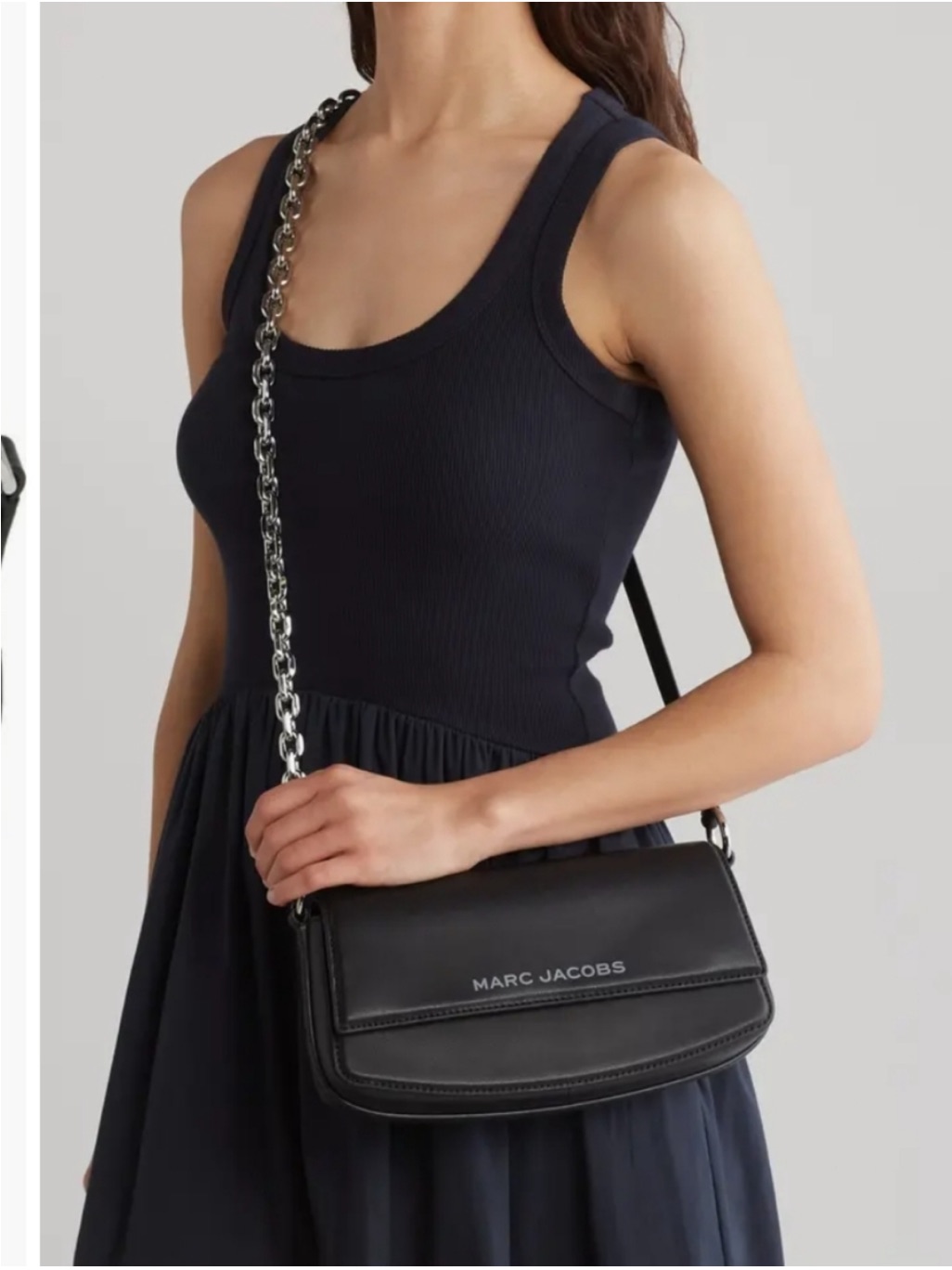 Marc Jacobs Black Leather Crossbody With Silver Chain